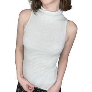 Bebe White Silver Metallic Sleeveless Turtleneck Shirt Tank Top M Y2K Futuristic